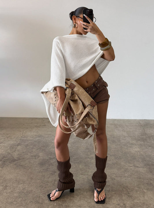 Rouse Off Shoulder Knit Poncho White