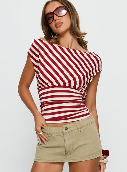 Syndie Bamboo Hooded Top Red / Cream Stripe
