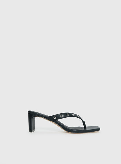 Party Hour Stud Detail Thong Heels Black