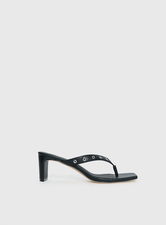 Party Hour Stud Detail Thong Heels Black
