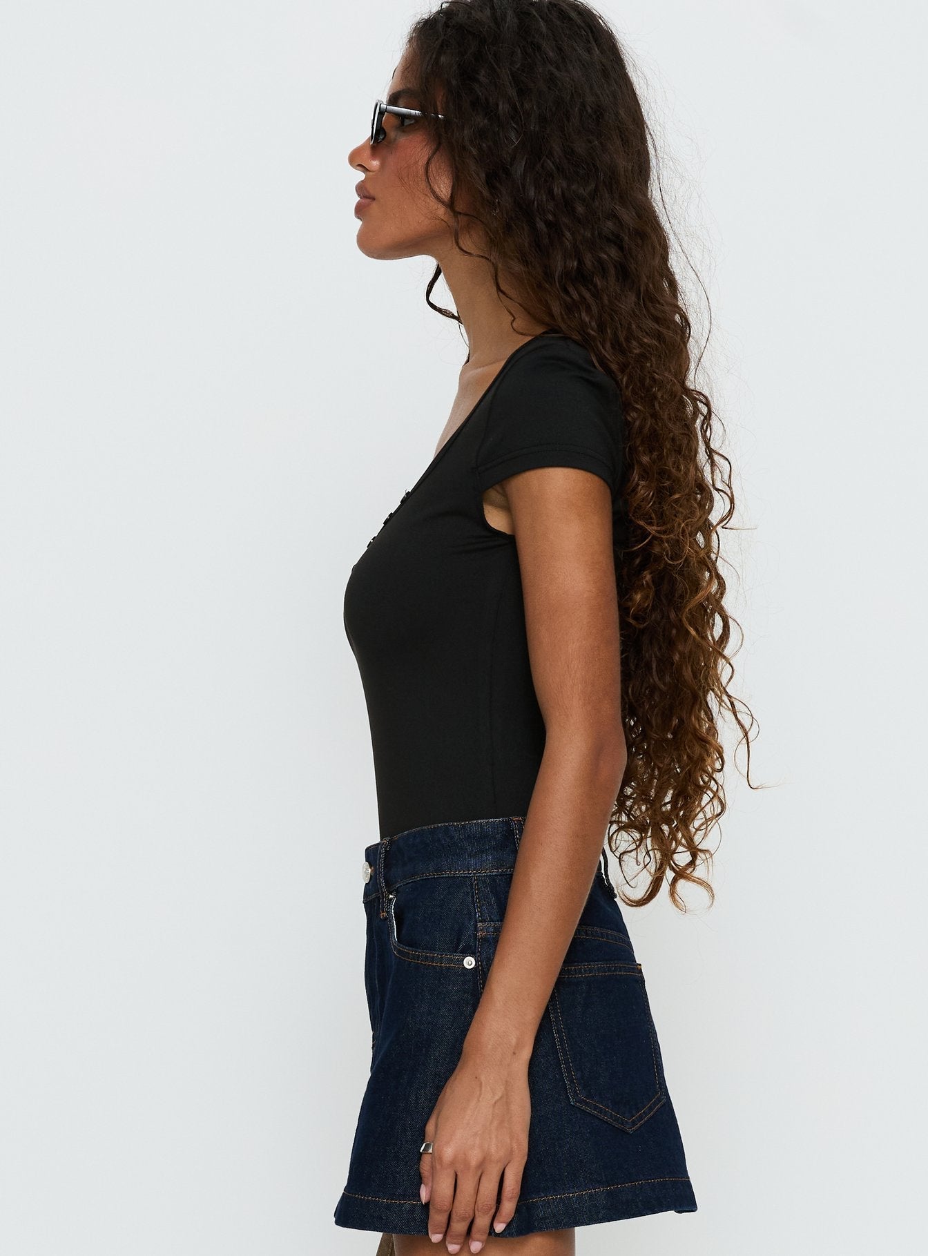 Laretta Button Up Bodysuit Black