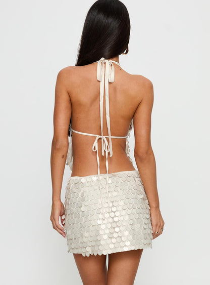 Brittanie Sequin Mini Skirt Cream