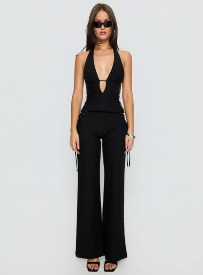 Riane Lace Up Halter Top Black