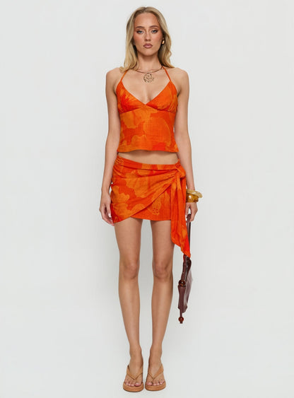 Quintana Wrap Mini Skirt Orange Floral