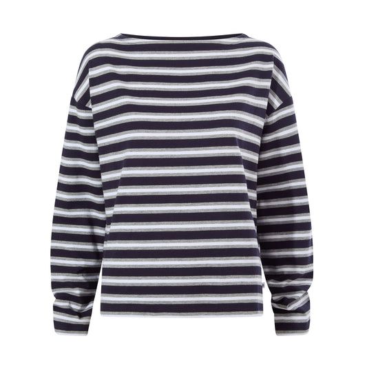 Misty Womens Supersoft Cotton Striped Boat Neck T-Shirt - Deepest Blue Stripe