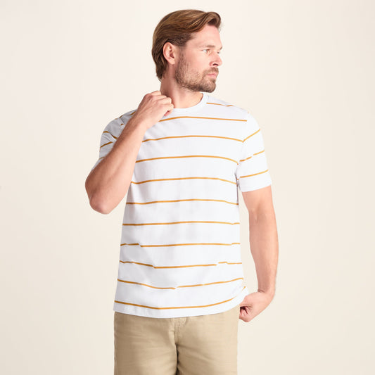 Morar Mens 100% Cotton Supersoft T-Shirt - Dark Yellow Stripe