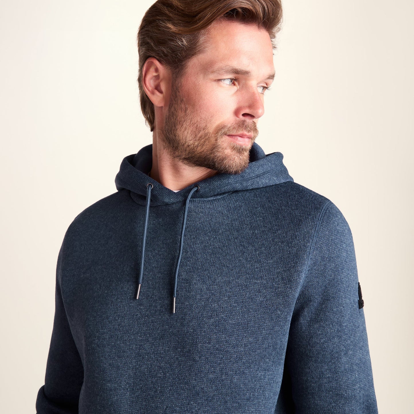 Mosby Mens Supersoft Knitlook Fleece Hoody - Smokey Blue Melange