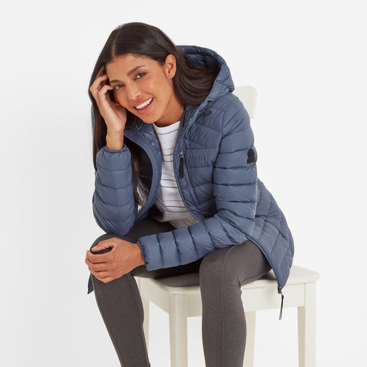 North Womens RDS Certified Down Hooded Jacket - Blue Stone
