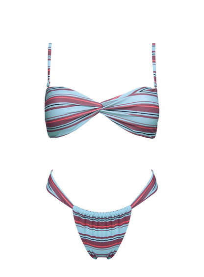 Summer Season Ruched Side Bikini Bottoms Blue Stripe