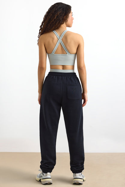 Cotton Fleece Mid-Rise Joggers in Black