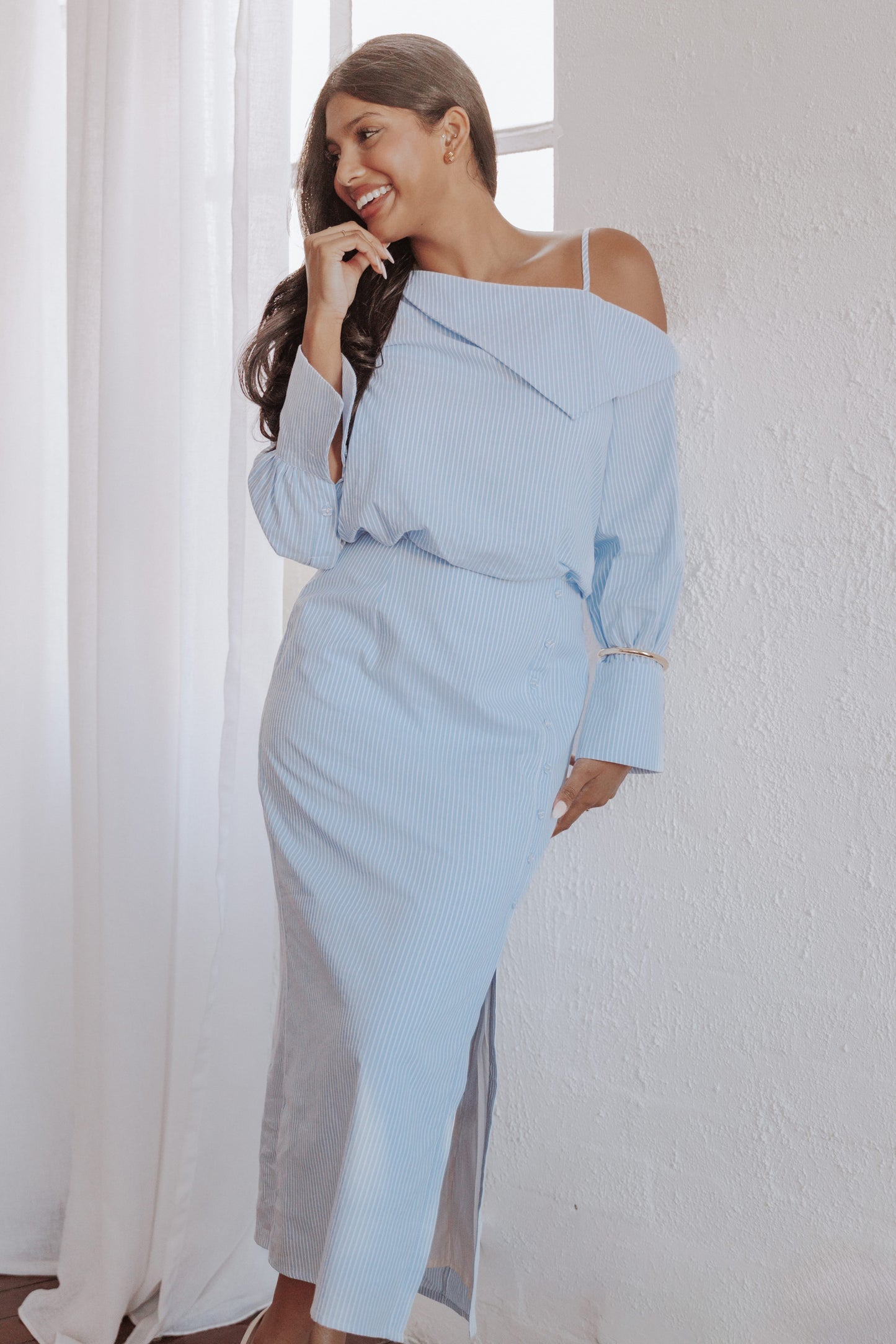 Broderick Midi Dress - Blue Stripe